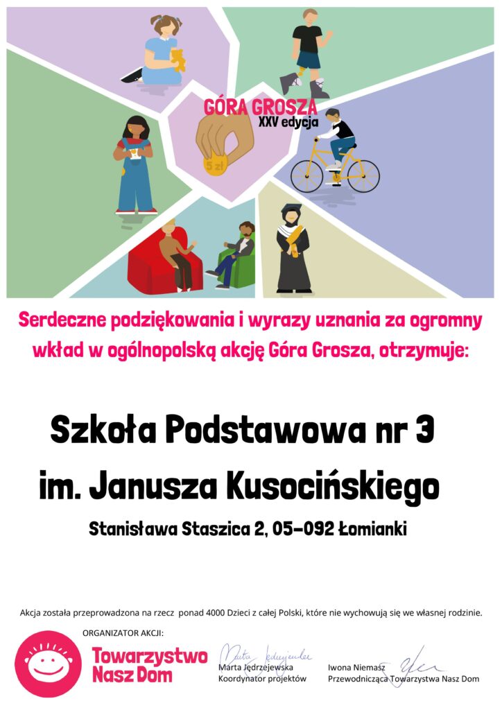 Podziękowanie za udział w akcji Góra Grosza
