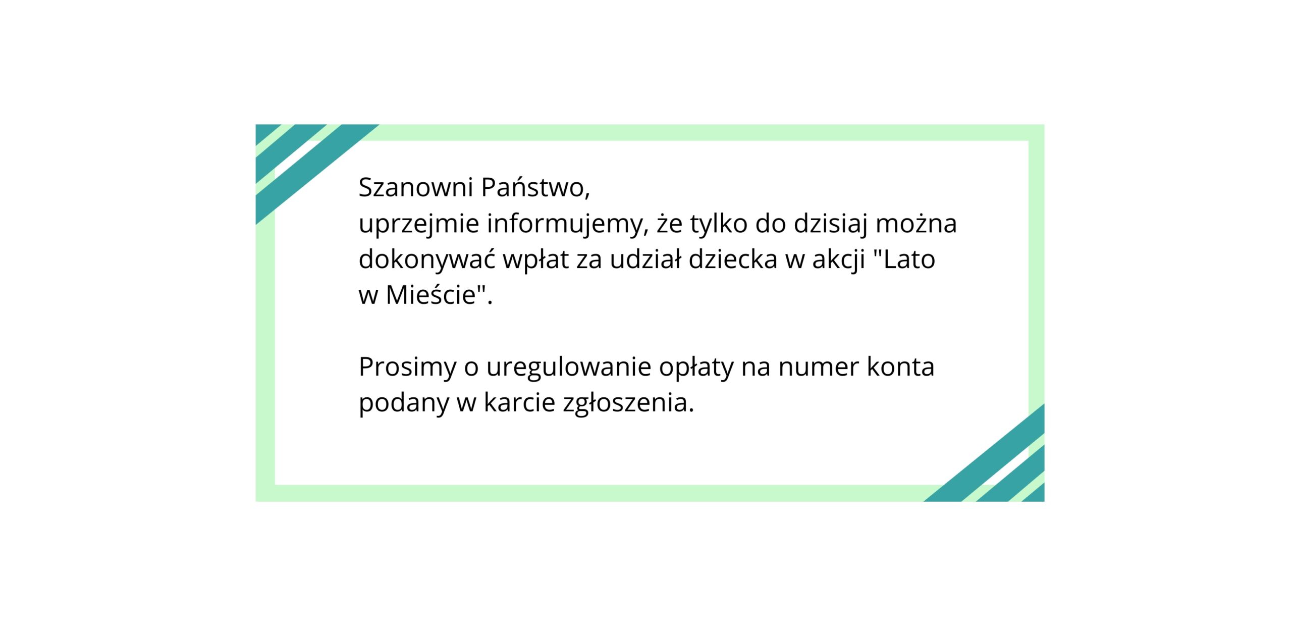 Opłaty za udział dziecka w akcji „LATO W MIEŚCIE 2025”