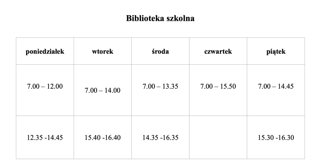 Godziny pracy Biblioteki
