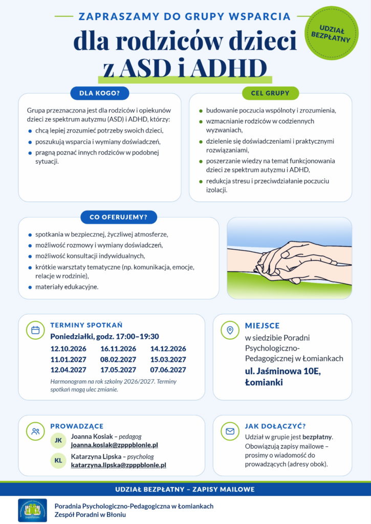 rodziców dzieci i młodzieży z diagnozą ADHD i Autyzmem w tym zespołem Aspergera.